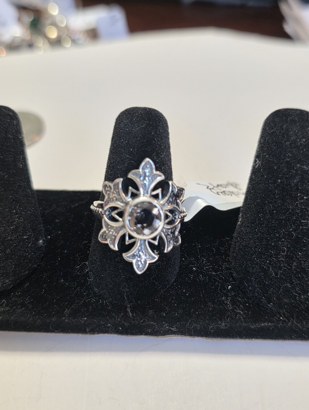 Sterling Silver Floral Filigree Ring with Smoky Quartz Stone